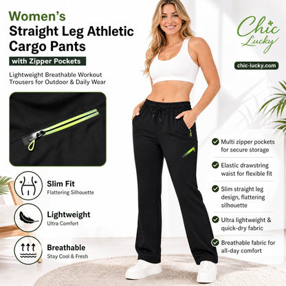 👖✨Women’s Straight-Leg Cargo Trousers – Elastic Waist, 6-Pocket Casual Pants for Work, Travel & Everyday Wear