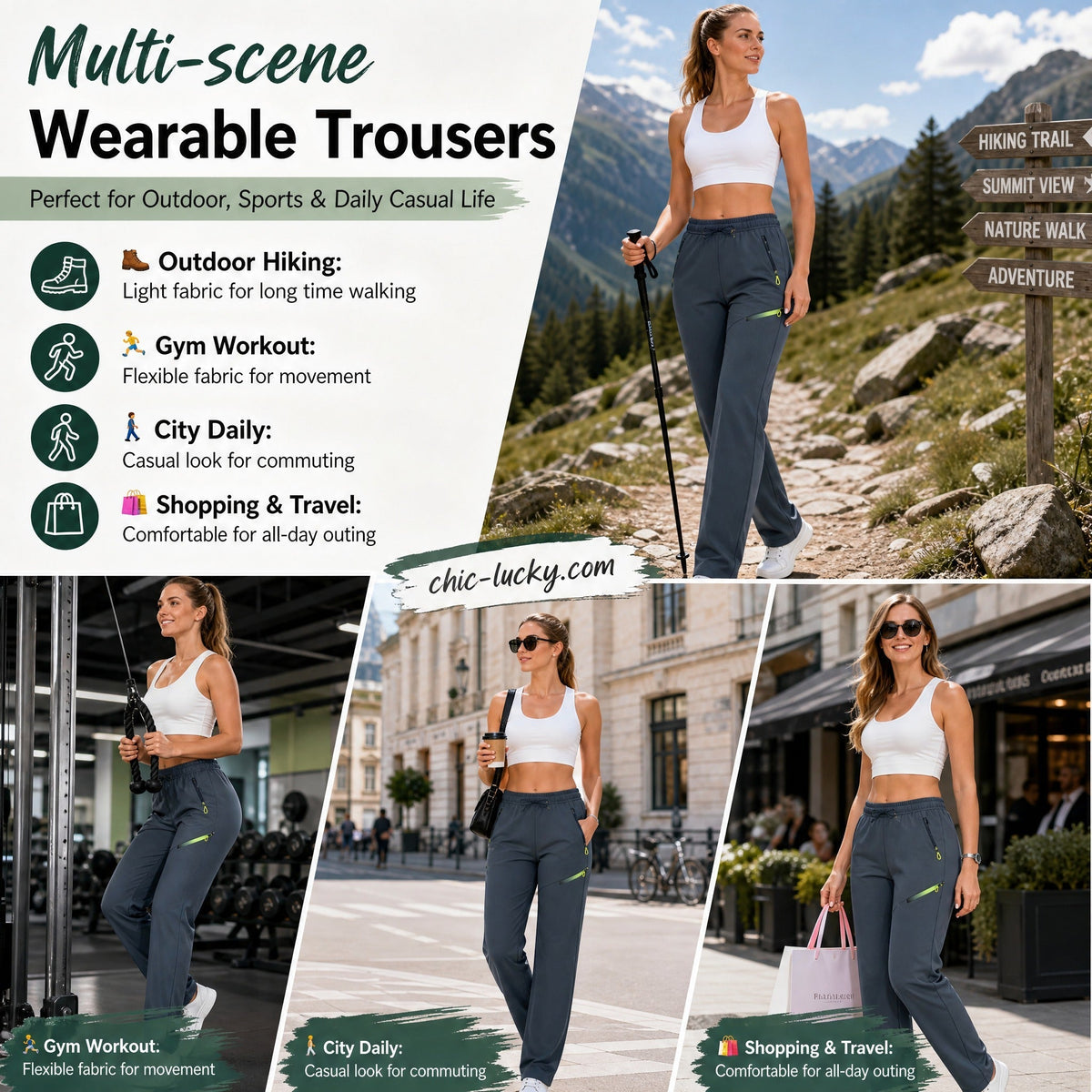 👖✨Women’s Straight-Leg Cargo Trousers – Elastic Waist, 6-Pocket Casual Pants for Work, Travel & Everyday Wear