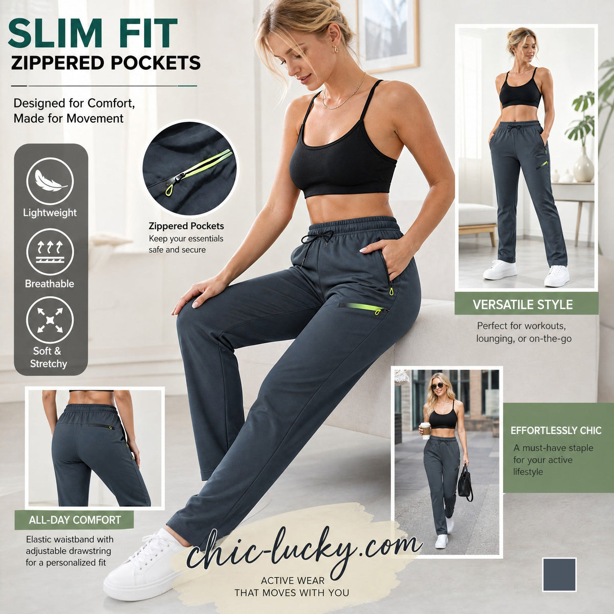 👖✨Women’s Straight-Leg Cargo Trousers – Elastic Waist, 6-Pocket Casual Pants for Work, Travel & Everyday Wear