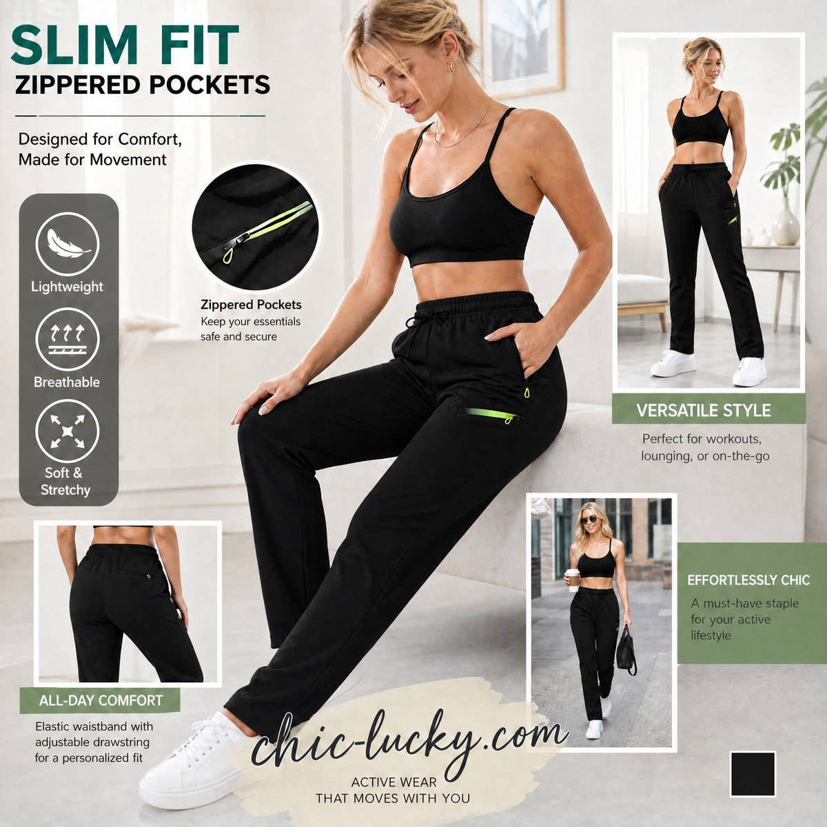 👖✨Women’s Straight-Leg Cargo Trousers – Elastic Waist, 6-Pocket Casual Pants for Work, Travel & Everyday Wear