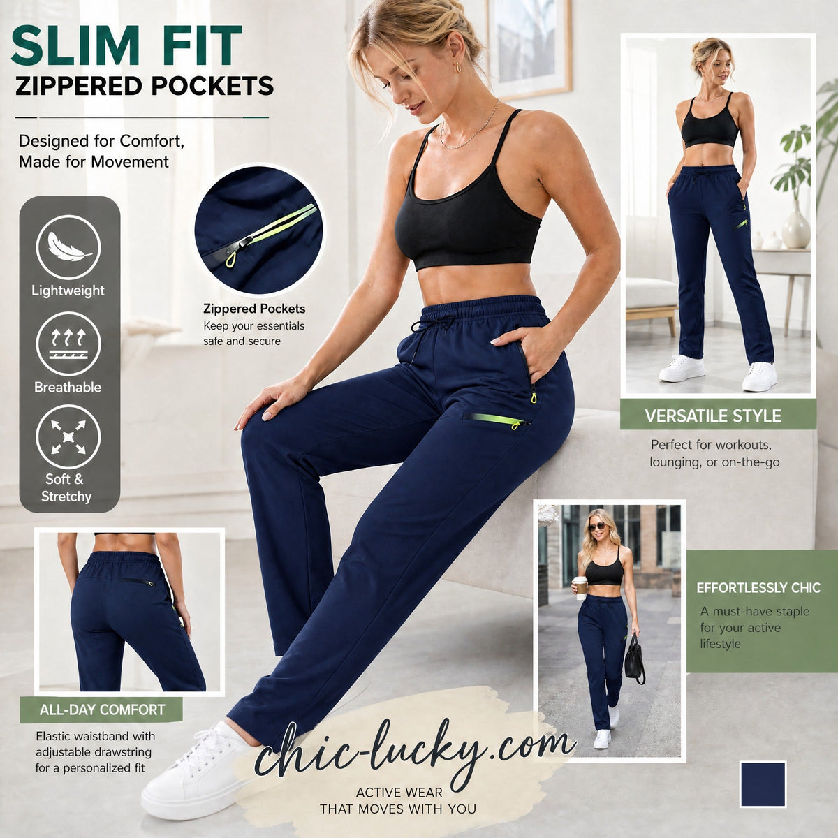 👖✨Women’s Straight-Leg Cargo Trousers – Elastic Waist, 6-Pocket Casual Pants for Work, Travel & Everyday Wear