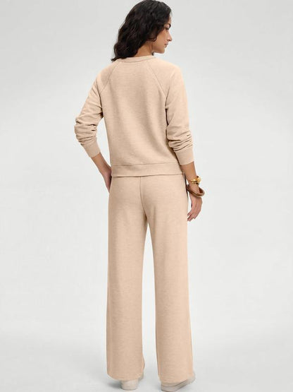 🍂Women's 2 Piece Outfits V Neck Lounge Set | Raglan Long Sleeve Top & Wide Leg Pants