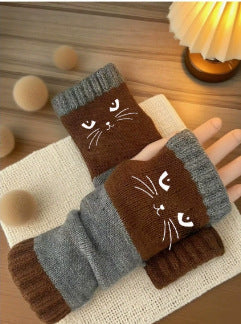 ❄️🐾Cat Knitted Embroidery Fingerless Gloves