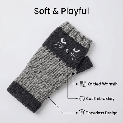 ❄️🐾Cat Knitted Embroidery Fingerless Gloves