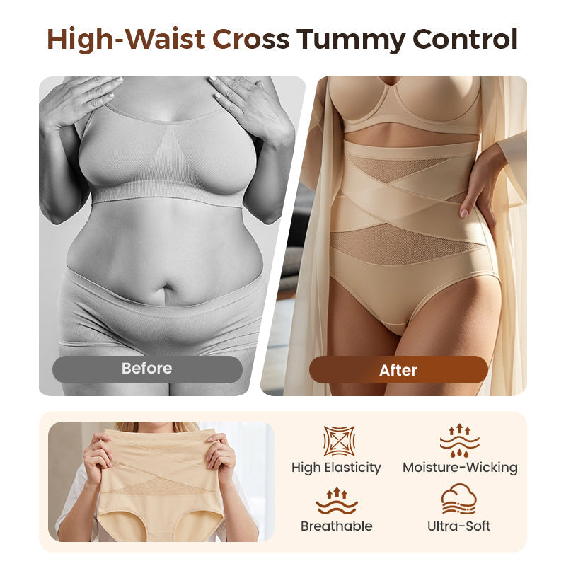 🌸Buy 1 Get 2 Free✨Plus-Size High-Waist Cross Tummy Control Panties💕