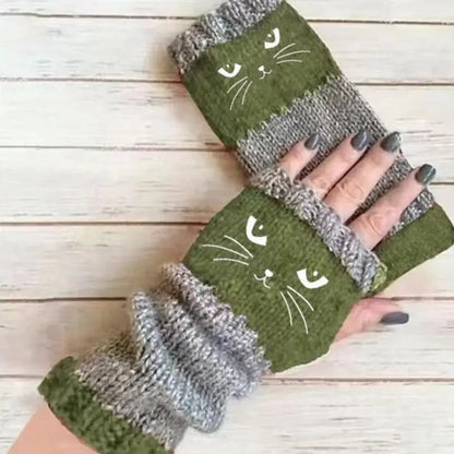 ❄️🐾Cat Knitted Embroidery Fingerless Gloves