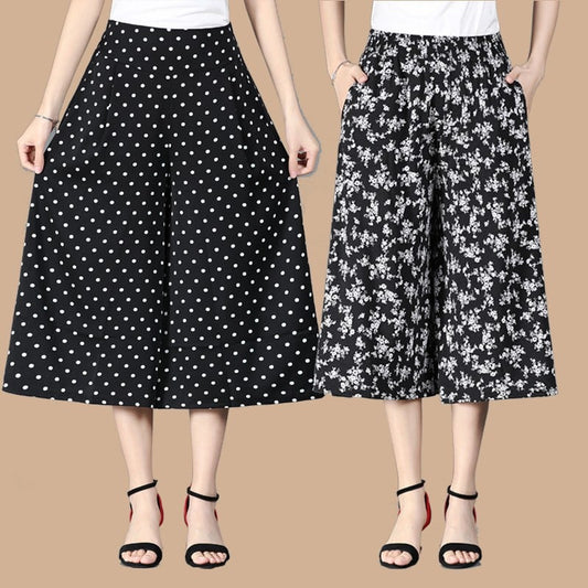🔥Femeii talie Elastic ridicat plisat sifon Wide Leg Culottes