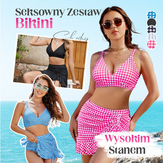 👙Damski komplet bikini z wysokim stanem i dekoltem w szpic