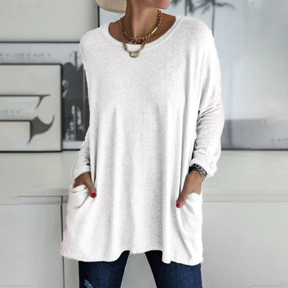 💞 Women's Round Neck Long Sleeve Loose Pocket T-Shirt