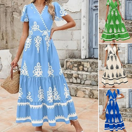 ⏳sleva 30 %⏰Dámské volnočasové šaty s výstřihem do V v boho stylu👗