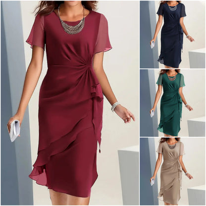 【S–2XL】🎀 Elegantní volné jednobarevné šaty ze šifonu