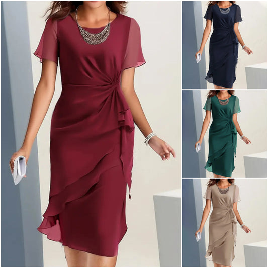 【S–2XL】🎀 Elegantní volné jednobarevné šaty ze šifonu