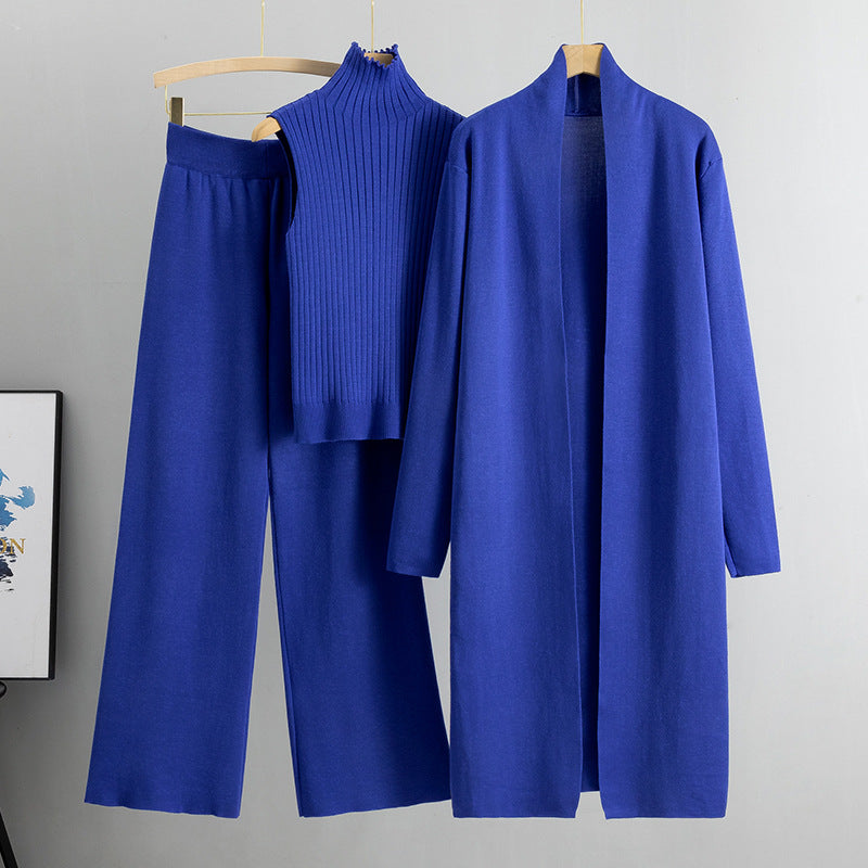 Women Casual Fall Winter 3-Piece Knit Set Sleeveless Vest Cardigan Sweater and Pants Outfit