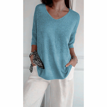 ✨ Jednobarevný pletený top s výstřihem do V – prodyšný komfort, minimalistická elegance a nadčasový styl 💎👚
