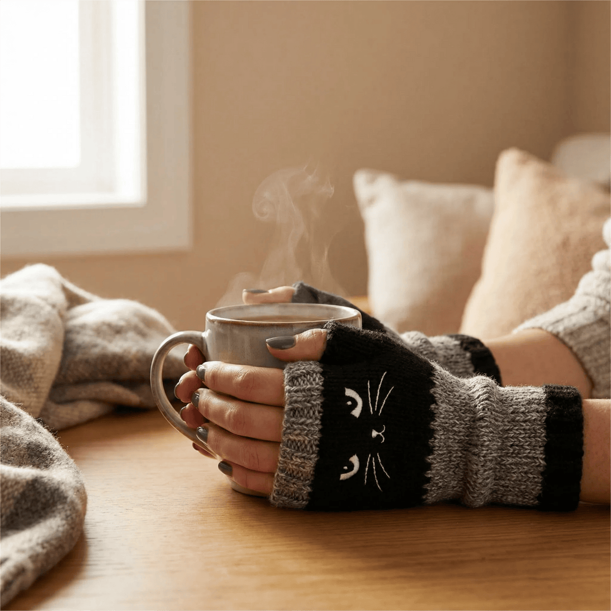 ❄️🐾Cat Knitted Embroidery Fingerless Gloves