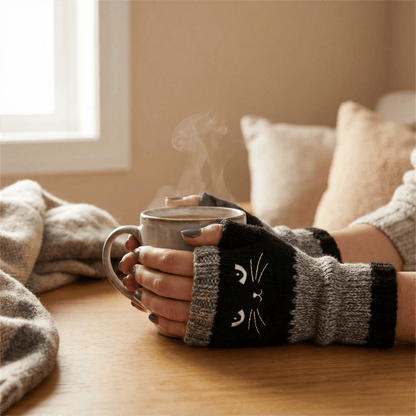 ❄️🐾Cat Knitted Embroidery Fingerless Gloves