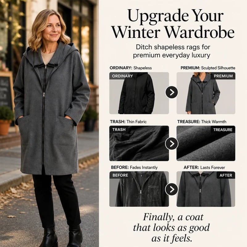 ✨ Women's Hooded Mid-Length Jacket with 2 Zippers