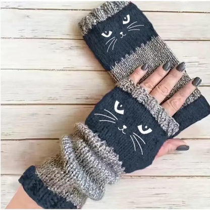 ❄️🐾Cat Knitted Embroidery Fingerless Gloves