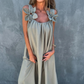 👗 Figurfreundliches Sommer-Maxikleid ✨ Lockerer A-Linien-Schnitt mit Blumenapplikationen & Trägern