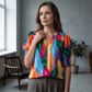 🌺👕Dámská halenka s květinovým vzorem, výstřihem do V a nafouknutými rukávy🤩