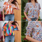 🌺👕Dámská halenka s květinovým vzorem, výstřihem do V a nafouknutými rukávy🤩