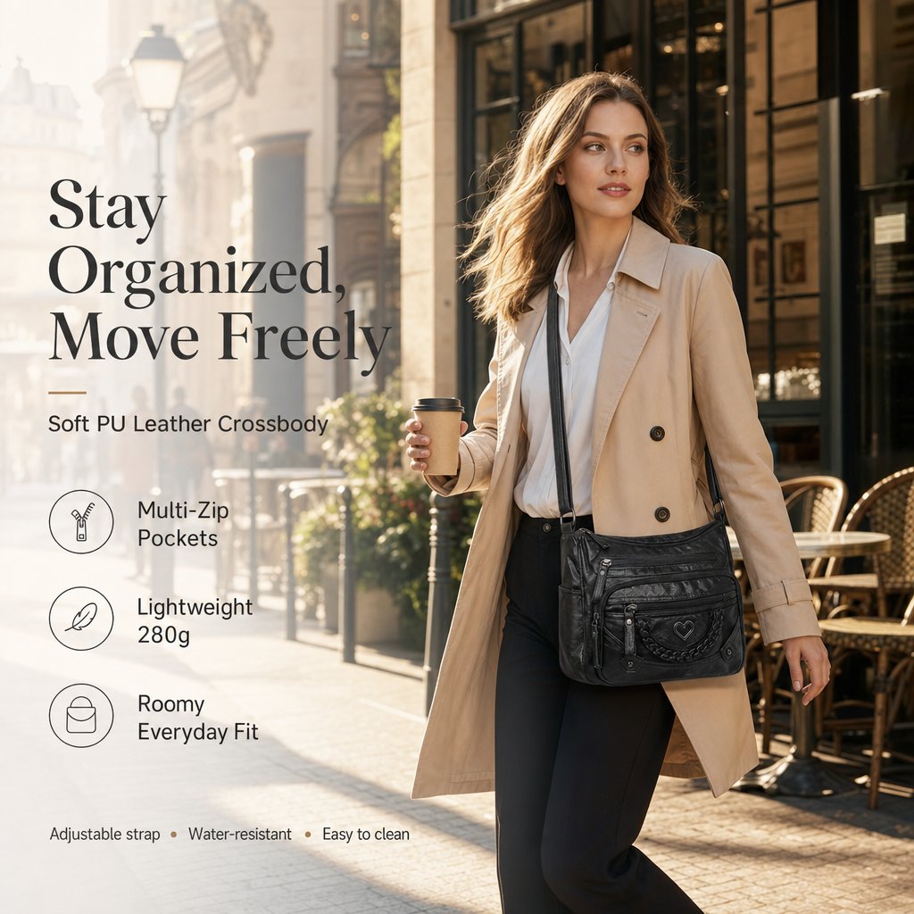 💐🎁Women's Soft PU Crossbody Bag – Multiple Pockets for Perfect Organization 👜🔑