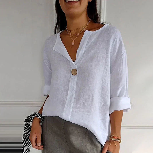 👚【M-3XL】Dámský pohodlný top s výstřihem do V ze lnu a bavlny