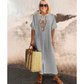 Femei Casual Loose bumbac lenjerie brodate Split rochie