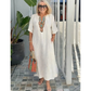 Femei Casual Loose bumbac lenjerie brodate Split rochie