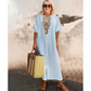 Femei Casual Loose bumbac lenjerie brodate Split rochie