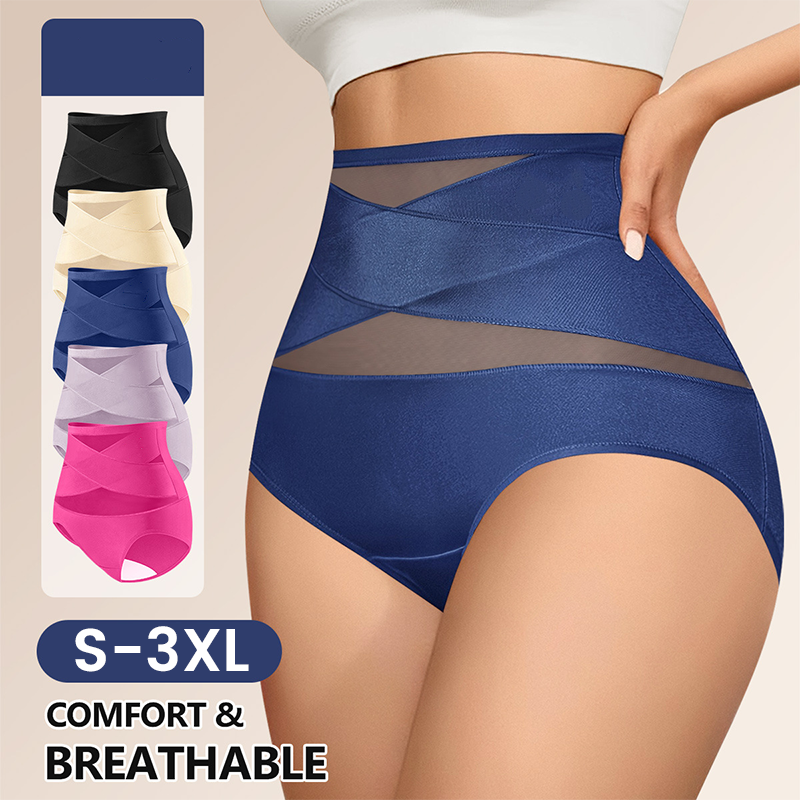 🌸Buy 1 Get 2 Free✨Plus-Size High-Waist Cross Tummy Control Panties💕