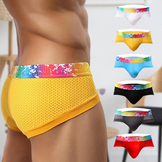 ✨[Nejlepší dárky pro něj] Pánské sexy slipy s nízkým pasem, barevným lemem a prodyšnou síťovinou