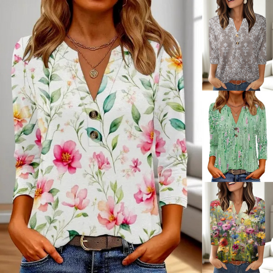 Women's Casual Printed V-Neck Top