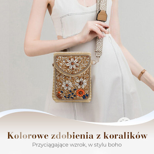 Boho Chic Malá slaměná kabelka s korálky