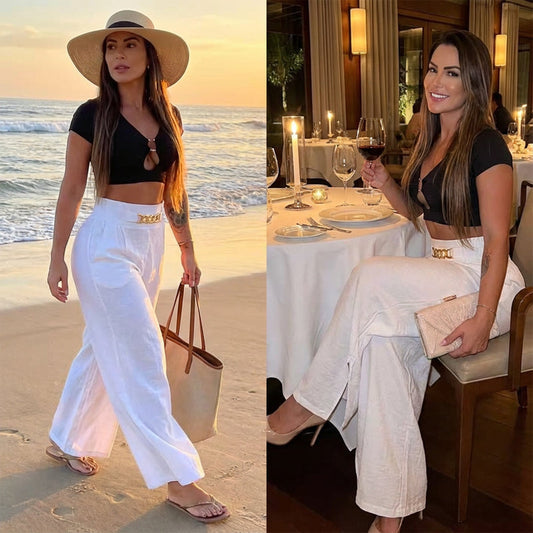 💃 Dámské kalhoty s vysokým pasem a širokými nohavicemi