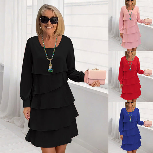 Dámské vrstvené volánkové šaty s dlouhými rukávy