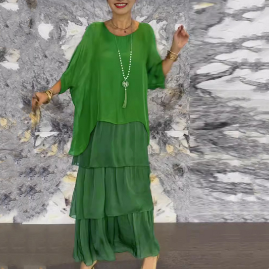 Elegantní vrstvené šifonové maxi šaty s volánky