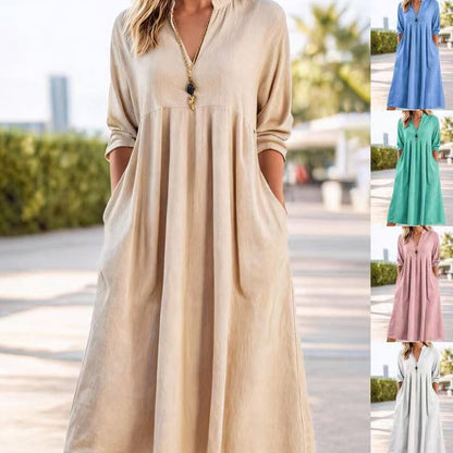 【S-3XL】👗Dámské ležérní šaty s výstřihem do V a kapsami
