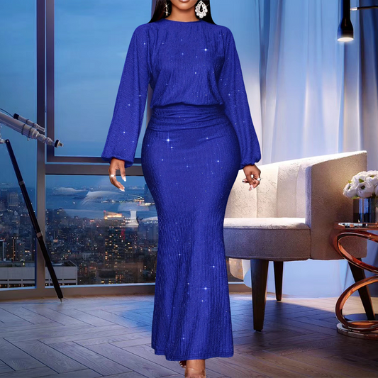 Dlouhé plisované šaty pro ženy s flitry ve stylu mořské panny