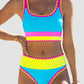 🌼 Třídílné sportovní bikiny z nylonu s barevnými bloky