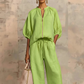 👚IMITED-TIME 70%OFF! 👖 Women's Solid  Color 2-Piece Tracksuit -Puff Sleeve, Wide Leg,Zipper Detail✨