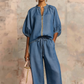 👚IMITED-TIME 70%OFF! 👖 Women's Solid  Color 2-Piece Tracksuit -Puff Sleeve, Wide Leg,Zipper Detail✨