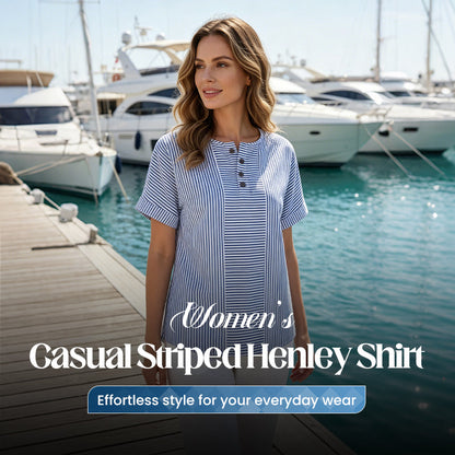 💐 30% SLEVA – Nezbytný kousek pro volný čas! Pruhované tričko Henley – Prodyšné, lehké a snadno vrstvitelné 🌞👕 【Chyťte to hned】