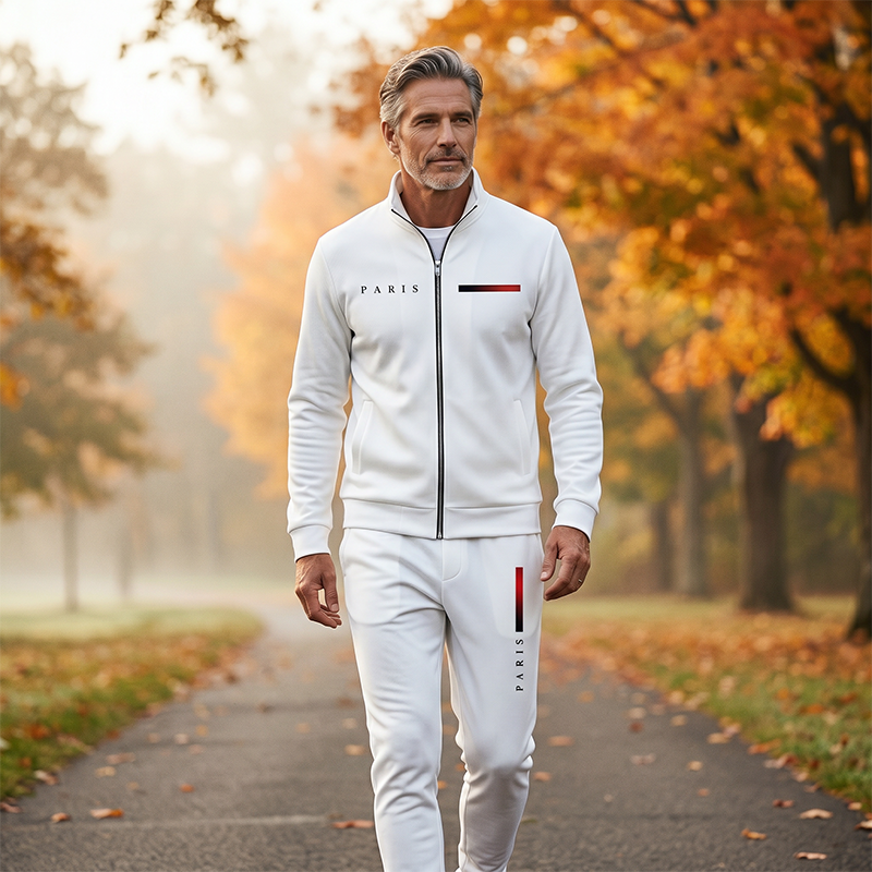 ✨ Men's Printed Zip Jacket & Pants Set – Complete, Soft, Casual 🎨