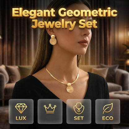✨Elegantní geometrická sada náhrdelníku a náušnic | Prémiové zlacené ploché hadí řetízkové šperky pro ženy 🔶