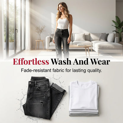 Women's Ripped Straight-Leg Jeans – High-Waist, Distressed, Stretchy 🆒