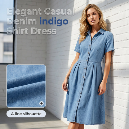 🌬️👗Dámské elegantní a ležérní džínové šaty s košilovým límcem😎
