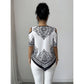 👕Boho Chic Tričko s odhalenými rameny, nepravidelným lemem a krátkým rukávem⬛⬜