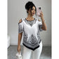 👕Boho Chic Tričko s odhalenými rameny, nepravidelným lemem a krátkým rukávem⬛⬜