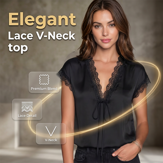 👚 SLEVA 40%! 🌙 Dámský top s výstřihem do V a krajkou – krátký rukáv, elegantní a vhodný na den i noc – propracované krajkové prošívání, volný střih, ženský půvab 🌸